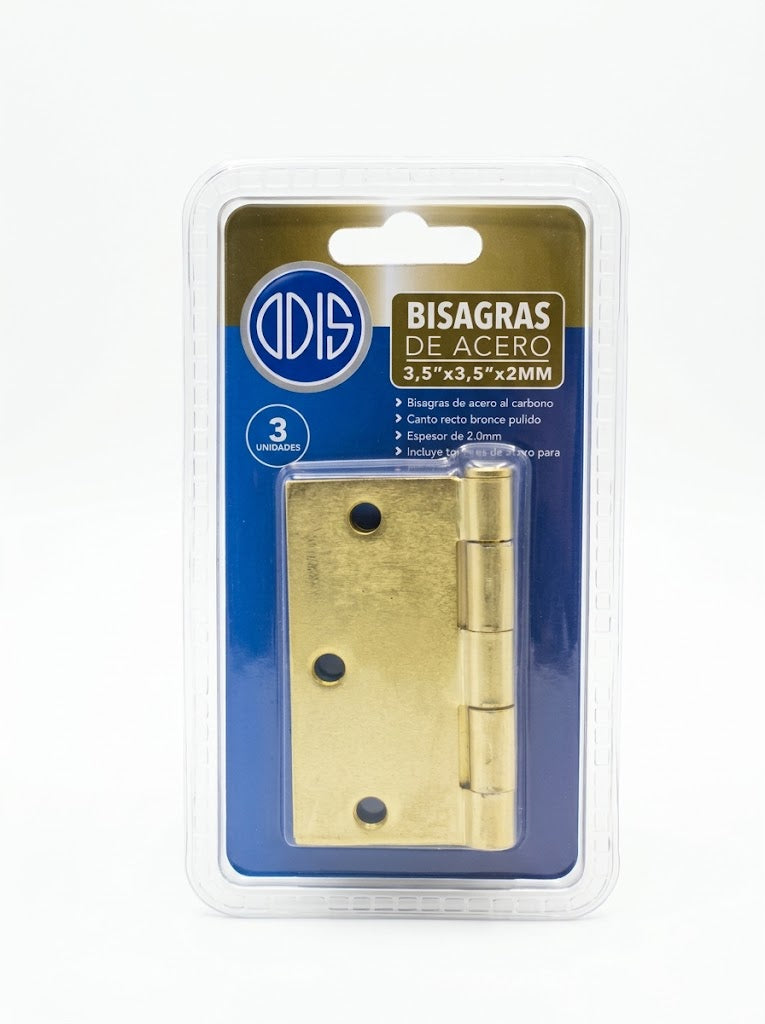 Pack 3 Bisagras de Acero ODIS 3,5″ x 3,5″ x 2,0 mm – Bronce