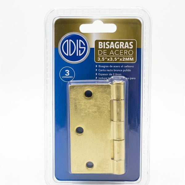 Pack 3 Bisagras de Acero ODIS 3,5″ x 3,5″ x 2,0 mm – Bronce
