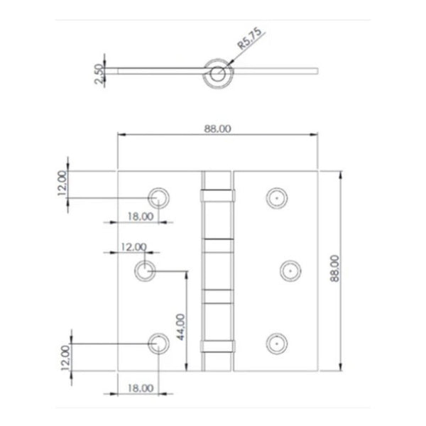 Pack 3 Bisagras Acero Odis 3,5" x 3,5" x 2,0mm - Negro