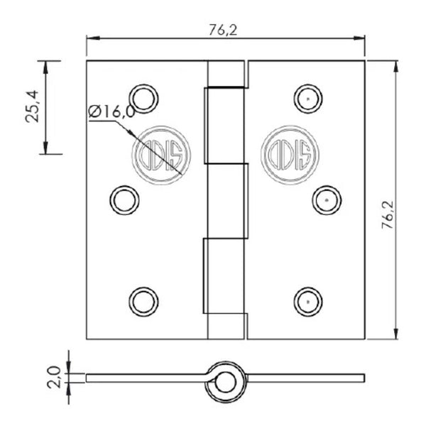 Pack 3 Bisagras Acero Odis 3,5" x 3,5" x 2,0mm - Plata