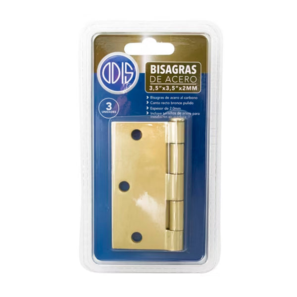 Pack 3 Bisagras Acero ODIS 3,5″ x 3,5″ x 2,0 mm – Bronce