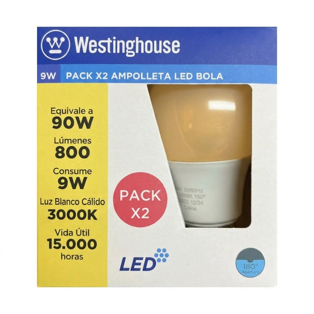 Pack x2 Ampolletas LED Bola - Luz Cálida