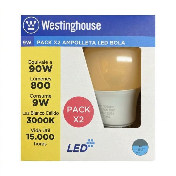 Pack x2 Ampolletas LED Bola - Luz Cálida