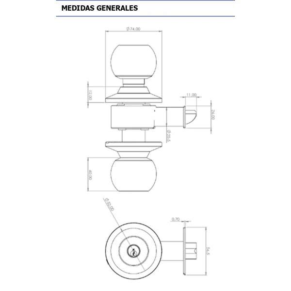 Cerradura Cilíndrica Oister 101 Baño – Bronce
