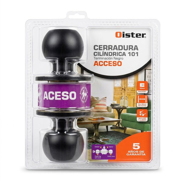 Cerradura de acceso Cilíndrica Oister 101 - Negra