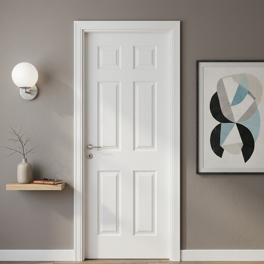 Puerta 90x200 cm - 6 Paneles - Prepintada Blanco